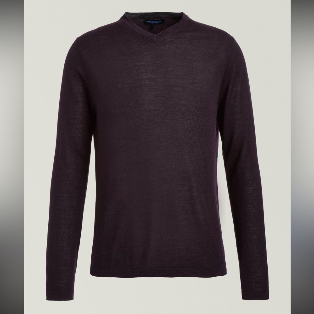 Patrick Assaraf Merino Wool Sweater – Plum Purple V-Neck, 100% Wool, XXL